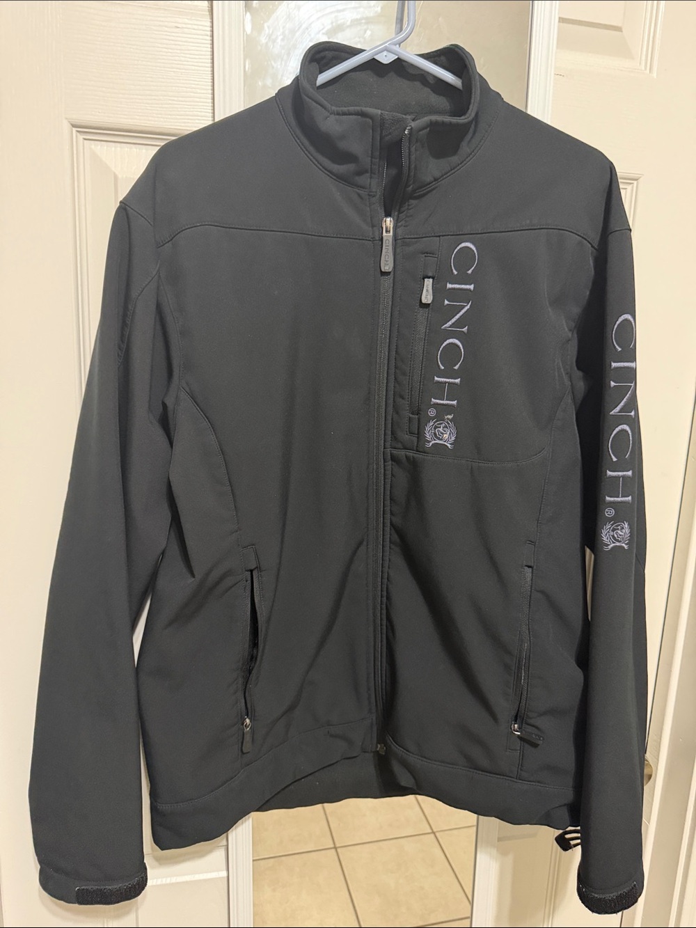 Cinch Black Full-Zip Softshell Jacket with Vertical Logo